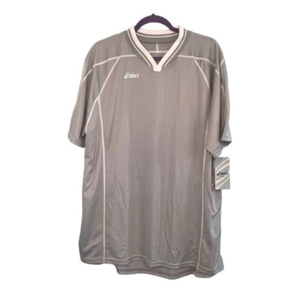 Asics Shoji Hydrology Soccer Jersey Gray White‎ Short Sleeve V-Neck XL